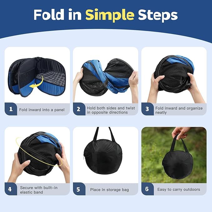 Small Animal Playpen, Chicken Brooder Box with Cover Top, Portable Outdoor Exercise Pet Cage Tent, Waterproof Breathable Pet playpen Indoor for Chick Ktiien Bunny Hamster Guinea Pig,Black+Blue