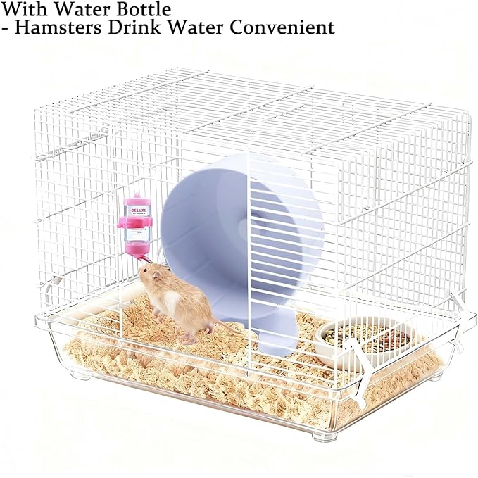 8.7" Super Silent Hamster Wheel with Stand & Water Bottle – Ultra Quiet Exercise Running Wheel for Gerbils, Syrian & Dwarf Hamsters, Chinchillas, Small Pets – Noiseless Spinning Design, White
