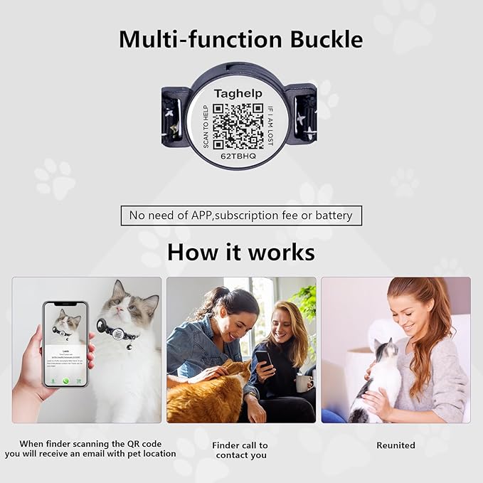 3-Pack Smart ID Cat Collar with Name Tag, Breakaway Adjustable Kitten Collars - QR Code Profile & Star Moon Safety Collars, Multi-Color Set (Black/Blue/Pink) | TagHelp