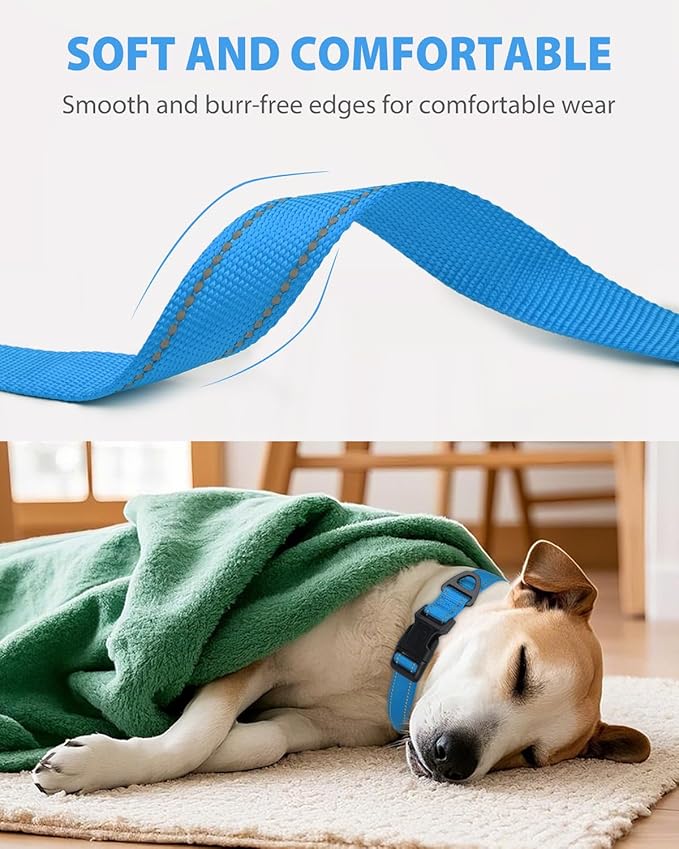 Joytale Large Dog Collar, Reflective and Adjustable Nylon Pet Collar with Quick-Release Buckle for Large Dogs, Sky Blue, L