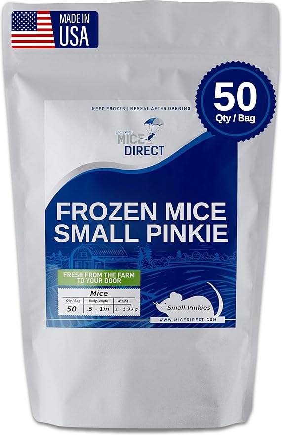 MiceDirect Frozen Mice Small Pinkie Feeder Snake Food for Corn Snakes Ball Pythons Lizards (.5-1 inch)(50 Count)