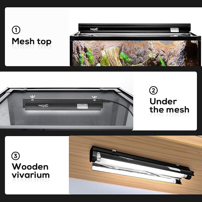 T5 Reptile Light Fixture Combo Kit 24W Light Fixture Reptile Terrarium Hood 10.0 UVB Light Bulb Fluorescent Tube Ideal for Tropical and Deserts Such as Bearded Dragon Lizards and Tortoises