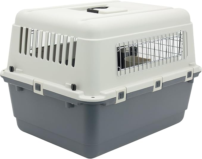 SportPet Designs Plastic Kennels Rolling Plastic Wire Door Travel Dog Crate - Medium, Gray (CM-2001-CS01)