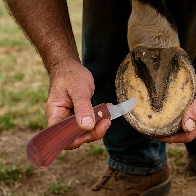 2 Pcs Professional Farrier Hoof Trimming Kit, Curved Knife, Dual Grit Diamond Sharpening Rod, Ergonomic Handle for Livestock Care, Long-Lasting Tools
