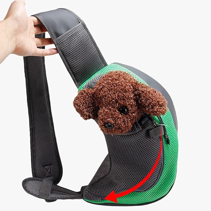 Pet Dog Sling Carrier, Breathable Mesh Portable Travel Safe Pet Sling Shoulder Bag Carrier with Adjustable Non-Slip Shoulder Strap for Small Dogs Cats Puppy (Small, Green)