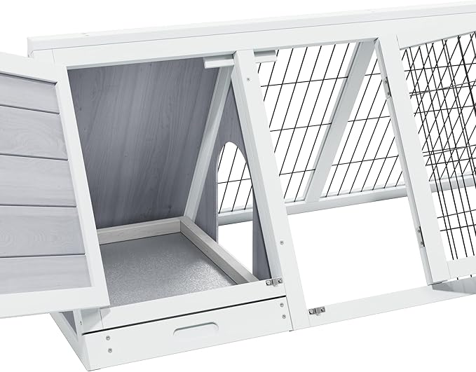 Chicken Run Coop,Wooden A-Frame Quail Cages Rabbit Hutch with Ventilating Wire & 3 Doors Indoor Outdoor Portable Playpen Run House for Duck Chick Poultry & Small Animals (Grey)