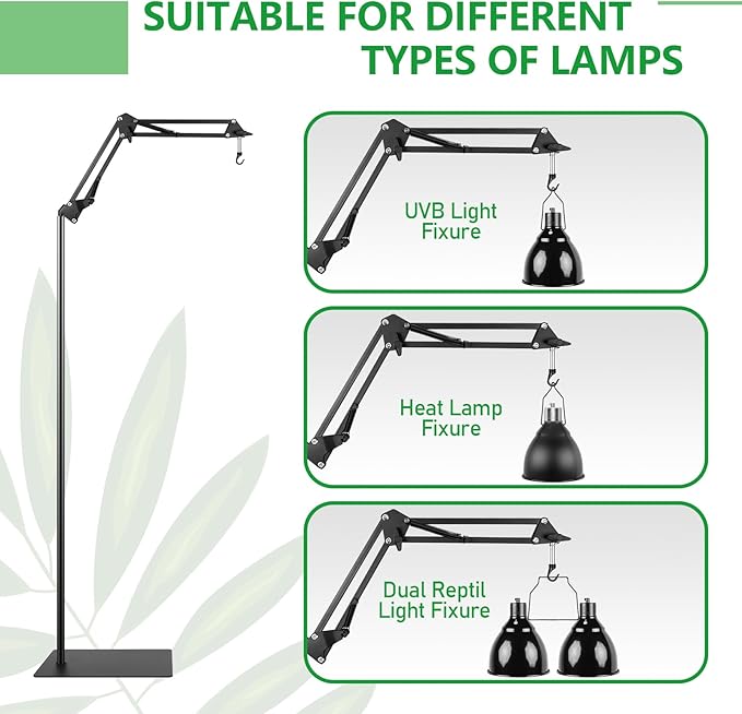 BETAZOOER 360° Adjustable Reptile Lamp Stand | Heavy Duty Metal Heat Lamp Holder (12-54in) for Bearded Dragons, Snake Tanks | 180° Foldable & Anti-Slip Base