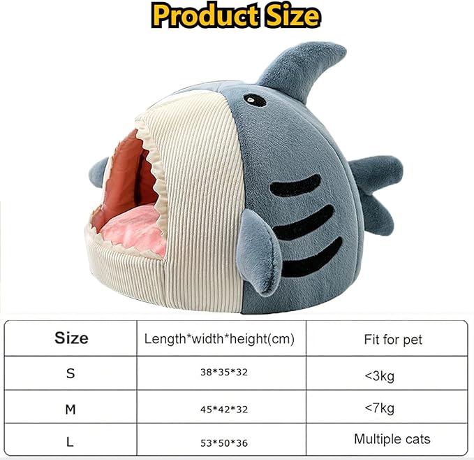 Shark Cat House, Shark Shaped Kennel, Kitten Bed Hideout House, Covered Shark Head Shaped Indoor Pet Nest for Cat, Small Dogs (Blue, L(18.5 * 17.7 * 13.4 in))
