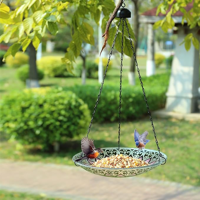 MUMTOP Hanging Bird Bath-Bird Baths for Outdoors - 12 Inch Glass Bird Water Bowl Bird Feeders for Outside, Garden, Lawn Yard Decor