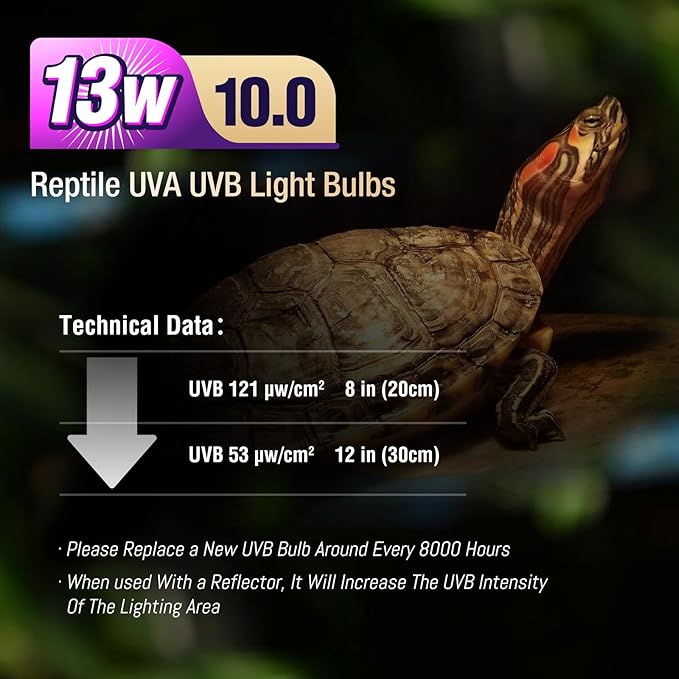 Leoterra Reptile UVB Light Bulb13W 10.0 for Bearded Dragon,Snakes,E26 Base UVA UVB Reptile Light Bulb(13W 10.0)