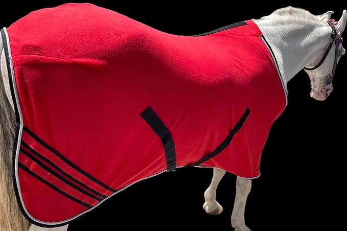 Majestic Ally Anti Pill Fleece Horse Blanket/Sheet with Silver Braided Rope (Red, 74)