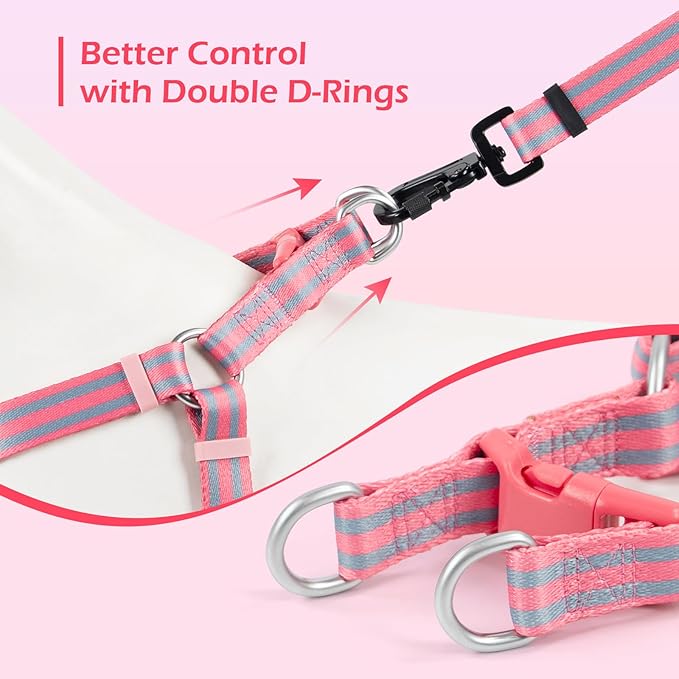 Stripe Step in Dog Harness for Small Dogs, Freedom Nylon Dog Halter Vests, Lightweight and Escape Proof Puppy Harness, Quick Fits for Small Medium and Large Dogs, Pink S