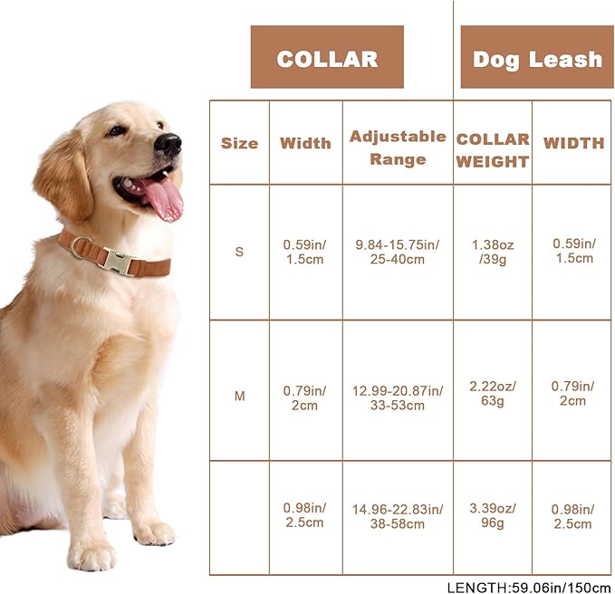 Genuine Leather Dog Collar - Adjustable Pet Collar with Quick Release Metal Buckle, Soft Skin Friendly Real Leather Collar for Small, Medium, Large Dogs (Khaki, L：Fit 15-23" Neck)