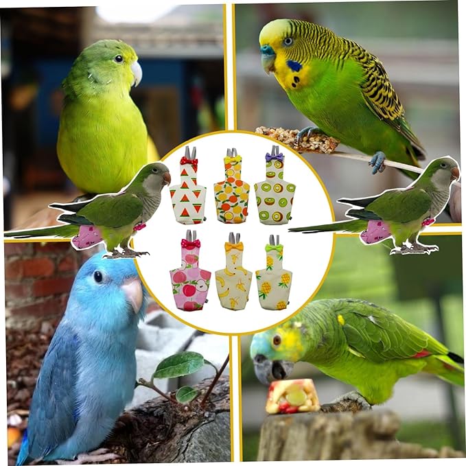 6PCS Washable Reusable Bird Diapers with Waterproof Lining & Adjustable Straps – Soft Parrot Diaper Clothes Costume Set for for Parakeets, for Budgies, for Mini Macaws (S)