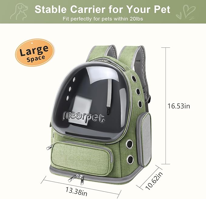 Cat Backpack Carrier, Breathable Cat Bubble Backpack Large Space Cat Carrier Backpack for Kitty Small Dog, Foldable Airline Approved Cat Backpack, Transparent Pet Travel Backpack Up to 20 lbs (Green)