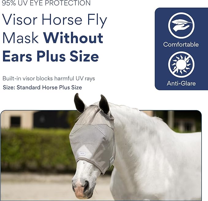 Plus-Size Horse Mask Without Ears - 95% UV Eye Protection - Built-in Visor - Breathable, Lightweight Mask - Adjustable Fit for Comfort Horse (Large Size)