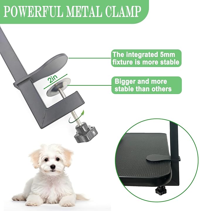 Adjustable Dog Grooming Arm with Pet Grooming Hammock,2 No Sit Haunch Holder&Loop Noose, Foldable Dog Grooming Table Arm for Small Dogs&Puppies,Arm for Grooming Tables,Pet Grooming Stand