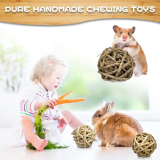 Tfwadmx 6 Pcs Small Animal Chew Ball Toy Rabbit Rolling Activity Play Balls Pet Cage Entertainment Accessories for Hamster Guinea Pigs Gerbil Chinchilla Hedgehog Teeth Grinding Gnawing