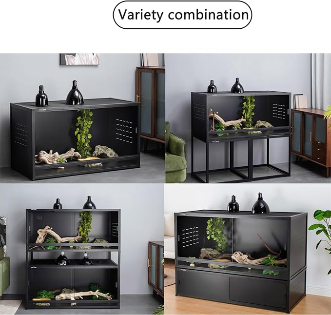 Reptile Terrarium 40''x16''x16'' ToxiRium Large PVC Reptile Enclosure 44 Gallons with 12'' Height Cabinet for Bearded Dragon Gecko Lizard Snake, Wide Breeding Vivarium Area with Sliding Doors Lock