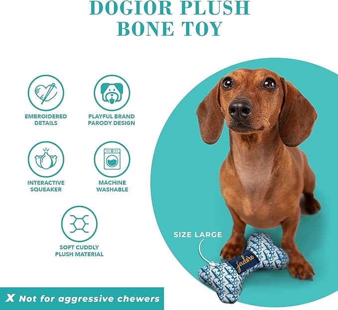 Haute Diggity Dog Dogior Bone, Plush Designer Dog Toys with Interactive Squeaker, Stimulating Pet Enrichment, Machine-Washable & Safe Materials for All Breeds, Size Small
