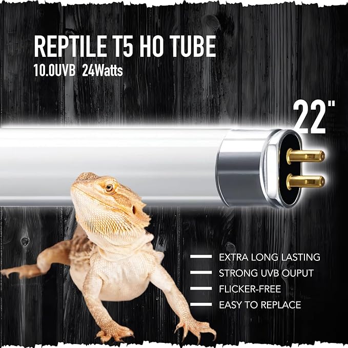 T5 UVB Reptile Light Tube, UVB10.0 24W T5 Lamp Tube for Reptiles, Bearded Dragon UVB Light, Terrarium Liner Bulb Bar for Lizard,Length 22'' (T5 UVB Tube, 24Watt)