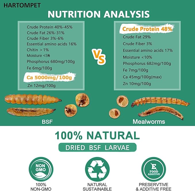 HARTOMPET Better Than Dried Mealworms for Chickens 10 lbs - 85X Calcium Than MealWorms - Non-GMO Chicken Feed Additive & Molting Supplement - black soldier fly larvae Treats for Hens, Ducks, Wild Bird