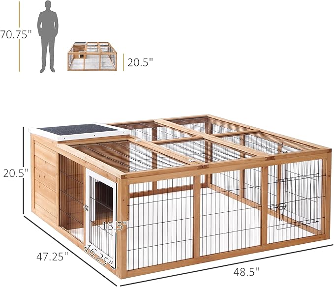 PawHut Rabbit Hutch Bunny Cage with Openable Main House, Indoor Outdoor Waterproof Rabbit House, Guinea Pig Cage for Small Animals with Three Ventilation Doors, Natural