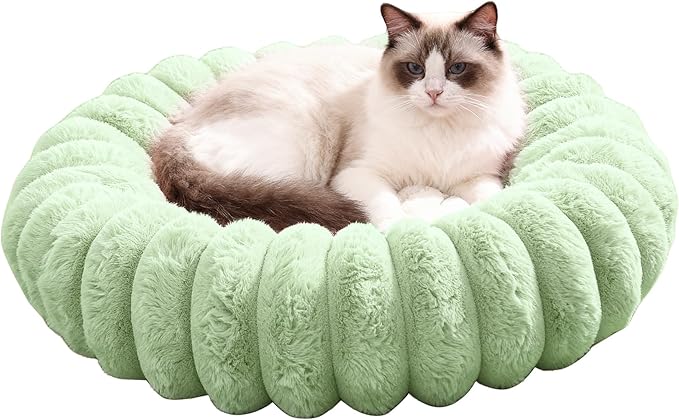 Cloudsoft Flower Cat Bed and Dog Bed, Washable Plush Pet Bed with Non-Slip Water-Resistant Bottom, Faux Furfor Cats & Small Dogs Up to 22 lbs, 22.8"x22.8" (Green)