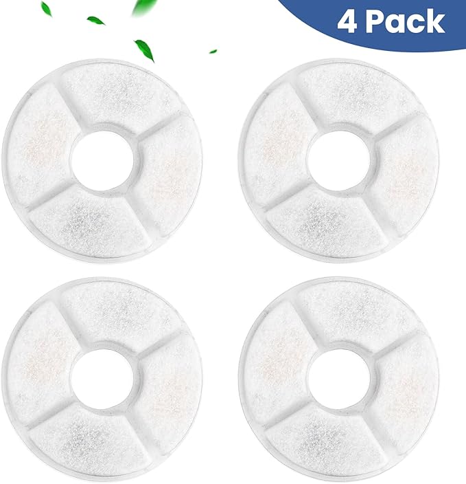 Cat Water Fountain Filter Replacement, 4 Pcs Cat Fountain Filters Dia is 5" with 3-Filtration System, Round Cats Carbon Filters Compatible with 81oz /2.4L Round Automatic Pet Fountain Water Dispenser