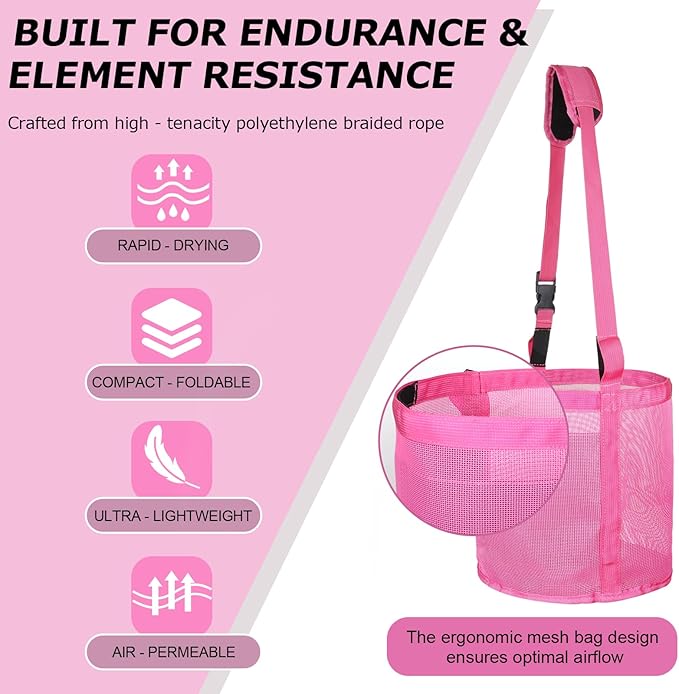 Heavy Duty Durable Waterproof Horse Feed Bag with Adjustable Strap - Mesh Grain Design, Comfort Neck Pad & Nose Pad Rose Pink