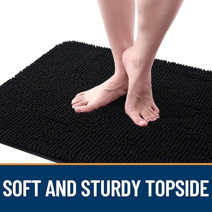 OLANLY Dog Door Mat Set 2-Piece 24x16, Absorbs Moisture and Dirt, Absorbent Non-Slip Washable Doormat, Quick Dry Chenille Mud Mat for Dogs, Entry Indoor Entryway Carpet for Inside Floor, Black