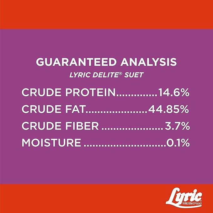Lyric Delite High Protein Wild Bird Seed Suet Cakes for Wild Birds, 12 oz. (12 Pack)