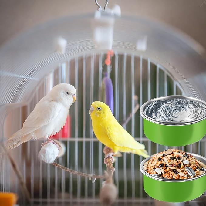 4 Pcs Stainless Steel Bird Bowls, Small Bird Food Dishes for Cage, Parrot Cage Feeder with Clamp Holder for Parakeet/Cockatiels/Conure/Budgies/Ferret/Small Animal