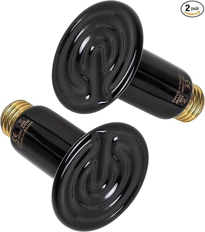 HealSmart 60W Reptile Heat Lamp Ceramic Heat Emitter, No Light Emitting Heat Bulbs, Suitable for Snake/Lizard/Spider, Plant Growth and Incubating Chicken, 2-Pack