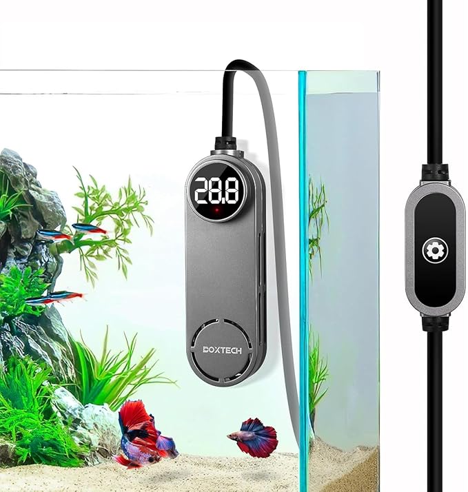 UPETTOOLS 50W Mini Aquarium Heater for 5-10 Gallon Tanks – Submersible Fish Tank Heater with Digital Display & External Temperature Controller, Adjustable 68°F-93°F, for Betta & Turtle Tanks，Shrimp
