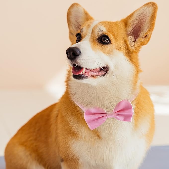 KOOLMOX Pink Bow Tie for Dogs, Formal Dog Bowtie with Adjustable Dog Collar for Medium and Large Dogs Cats Pets Wedding Christmas Birthday Party Holiday Homecoming Costumes, Black & Pink, 2 Pack