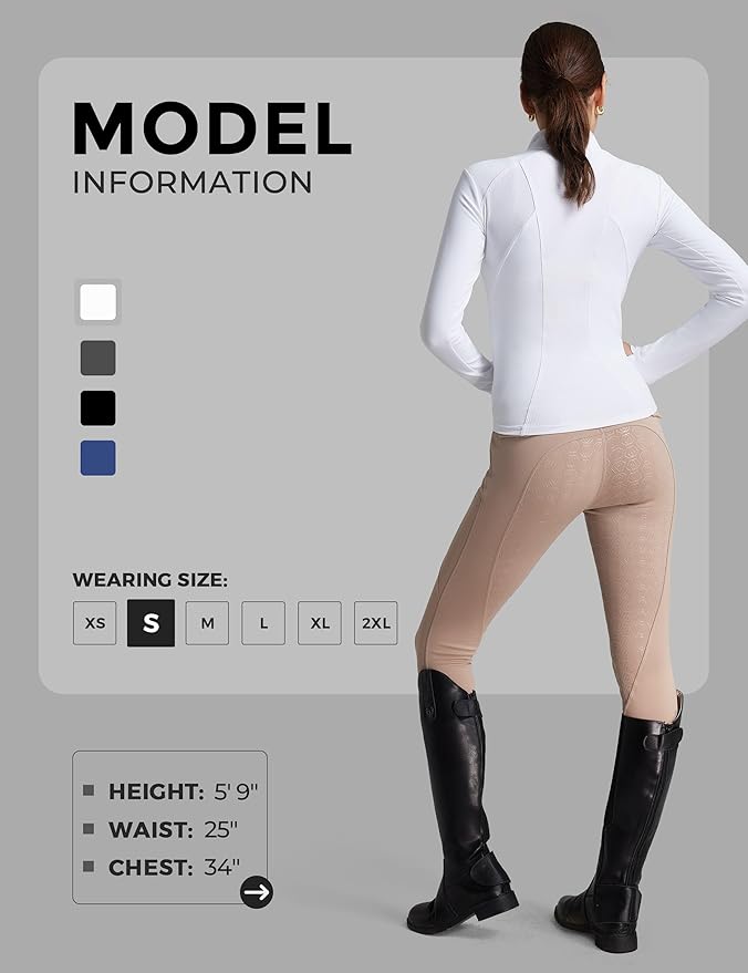 FitsT4 Sports Womens Equestrian Riding Shirts Long Sleeve Fleece Lined Horse Full-Zip Winter Thermal Jackets