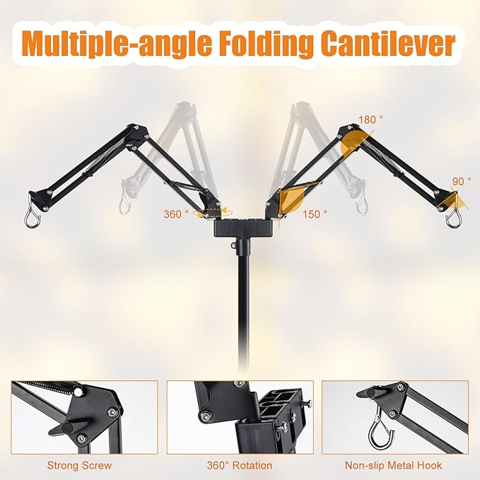 DXOPHIEX Dual Reptile Lamp Stand Reptile Light Stand with Two Flexible Brackets, Height Adjustable (15.7 inch to 74.3 inch) for Hanging Heat Lamp Holder and Light Fixture