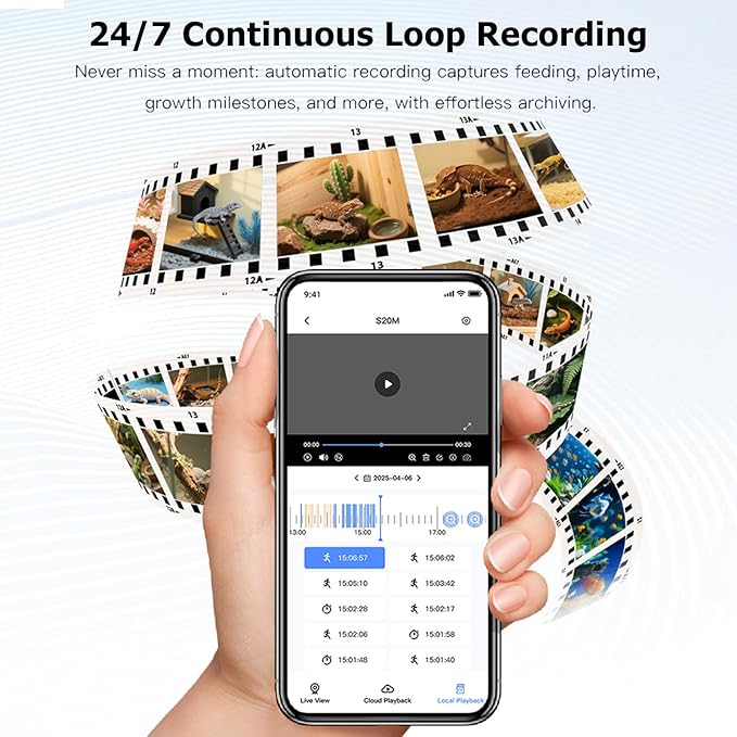 Aquarium Camera, 2K HD for Fish Tank & Reptile Terrarium, 140° Wide-Angle with Anti-Glare, Night Vision, WiFi Pet Camera with AI Motion Detection, 2-Way Audio, 24/7 Cloud/SD Recording