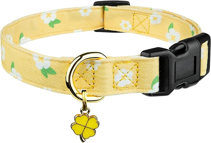 Cotton Handmade Dog Collar Cute and Distinctive Patterns Yellow Flower with Pendant for Girl Boy Dogs Collars S