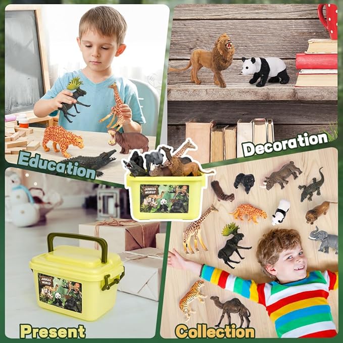 FRUSE Safari Animals Figures Toys, 12PCS Wild Zoo Figurines, Realistic African Jungle Playset With Panda, Lion, Elephant, Educational Learning Toys for Toddlers Kids 3-5