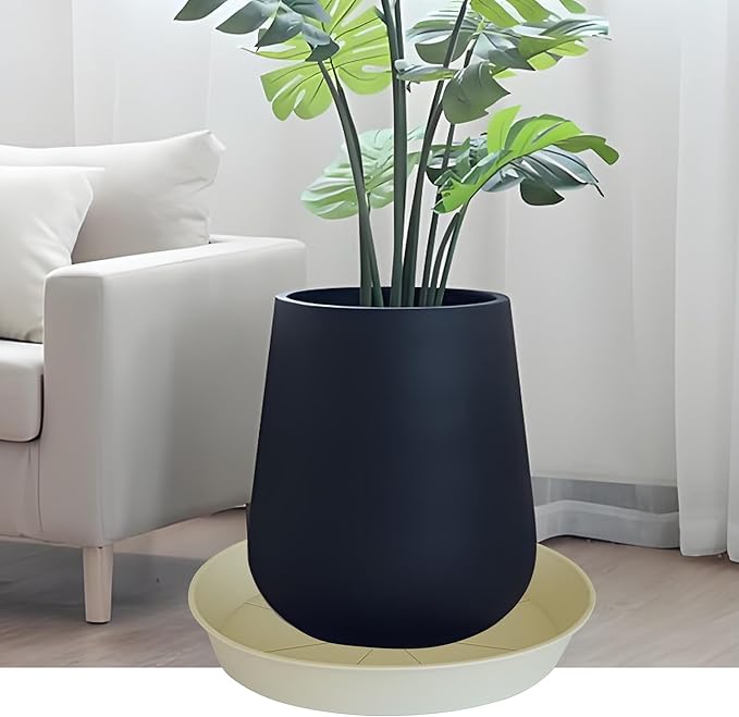 2 Pack of 20 21 inch Plant Saucer Round, Deep Plant Saucers for Pots, Heavy Duty Plastic Plant Drip Tray for Indoors Outdoor, Bird Bath Bowls, Plant Trays for Planter 19-22" (21 inch, Beige)