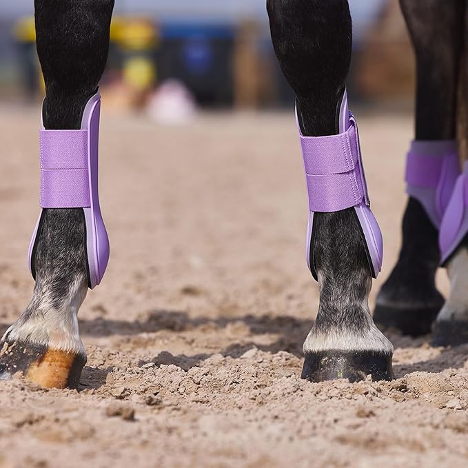 HORZE Adepto Open Front Tendon Boots | Durable Shell with Neoprene Lining - Languid Lavender Purple - Warmblood