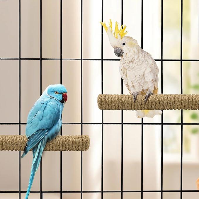 2PCS Bird Perch Parrot Stand Cage Accessories Natural Wooden Stick Paw Grinding Rope-surfaced Chew Toy Standing Rod for Exercise Training Branches (Rope-7x0.9in-2p)