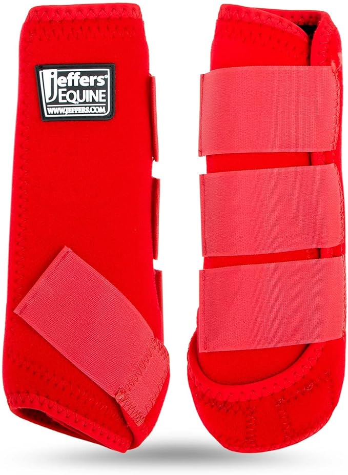 Jeffers Equine Protective Horse Boots 1 Pair, Red - Safe Neoprene Leg Guards & Comfortable Fit, Durable Strap Closures, Front & Hind Support, Equestrian Accessories for Travel & Riding - Large