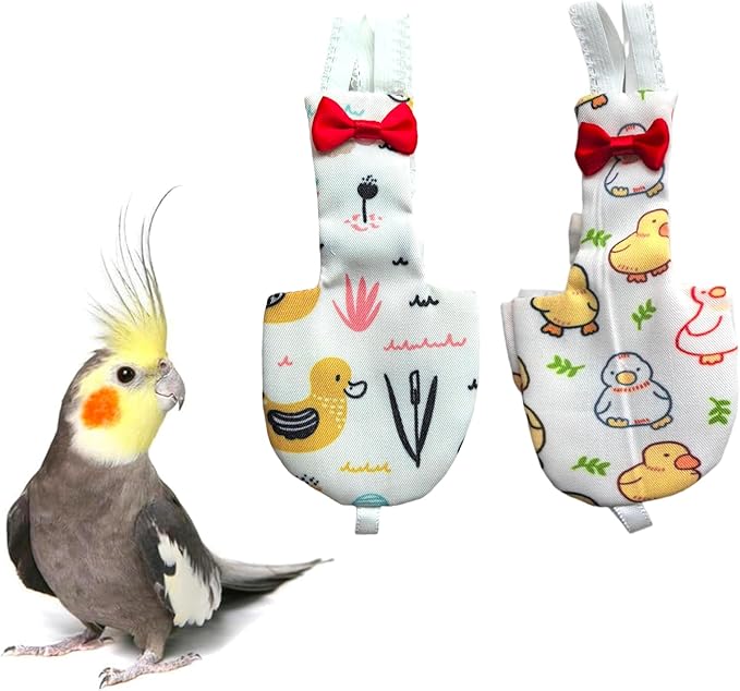 UKJENT Bird Diaper Protective Parrot Nappy - 4 Pack, Reusable Flight Suit with Waterproof Inner Layer, Washable Cute Urine Wet Suit for Cockatiel Monk Parakeet Sun Parakeet Lory(S)