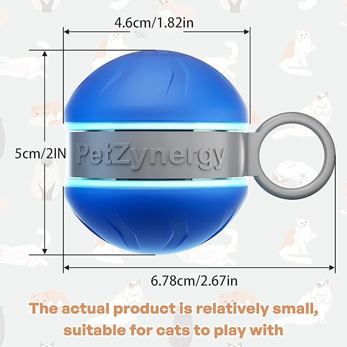Interactive Cat Toys for Indoor Cats with 3 Mouse Tails,Electric Cat Ball Toy with Bird Chirping Sounds,Automatic Spinning Moving,300mAh Long Endurance Type-C Rechargeable,Pet Cat Supplies (Blue)