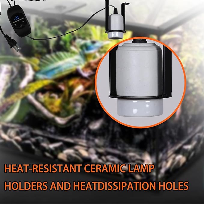 Reptile Ceramic Heat Lamp Holder with Thermostatic Timer,Pet Heater Bracket for for Reptile Glass Terrariums
