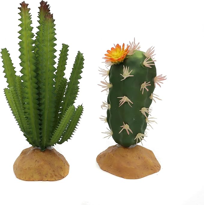 JIHAQUA Reptile Plants Succulent, Artificial Desert Rain Forests Plants for Lizard Bearded Dragon Chameleon Gecko Snake Amphibian Terrarium Decor (Set 2)