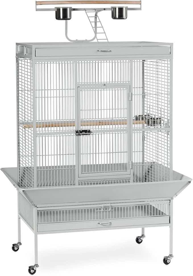 Suburban Sophistication Playtop Bird Home with Spacious Design, Durable Materials, Removable Perches Large/Pewter White
